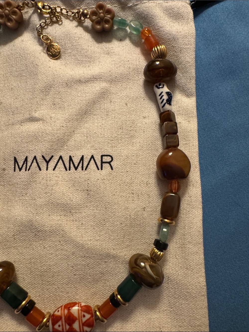 Mayamar Brown & Green Beaded Necklace with Gold Accents - Picture 4 of 4